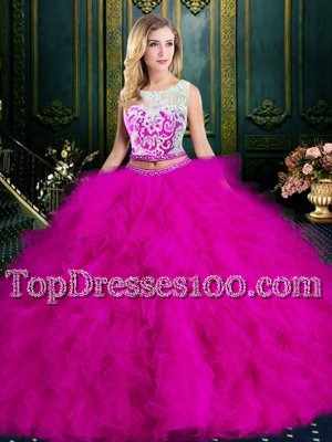Free and Easy Floor Length Fuchsia 15 Quinceanera Dress Scoop Sleeveless Zipper