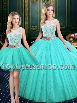 Cute Three Piece Pink Sweet 16 Dress Military Ball and Sweet 16 and Quinceanera and For with Lace and Pick Ups Scoop Sleeveless Zipper