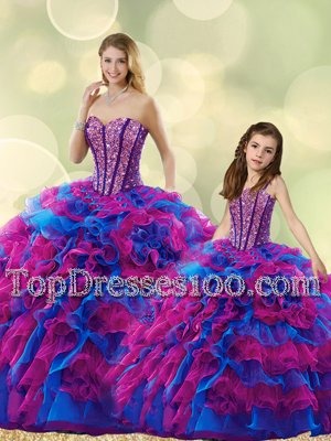 Affordable Floor Length Ball Gowns Sleeveless Multi-color Quinceanera Gown Lace Up