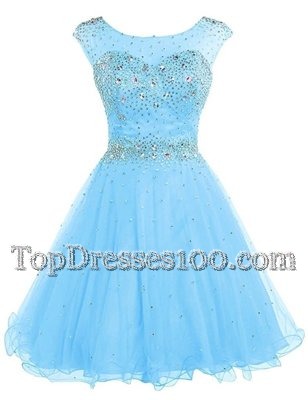 Knee Length Baby Blue Cocktail Dress Bateau Sleeveless Zipper