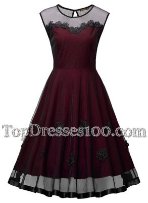 Fantastic Scoop Burgundy Sleeveless Ankle Length Embroidery Side Zipper Cocktail Dresses