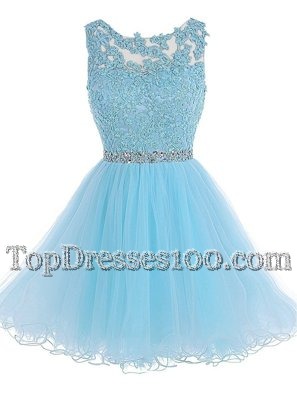 Baby Blue Cocktail Dress Prom and Party and For with Beading and Lace Scoop Sleeveless Zipper