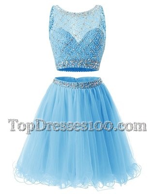 Mini Length A-line Sleeveless Baby Blue Cocktail Dress Side Zipper
