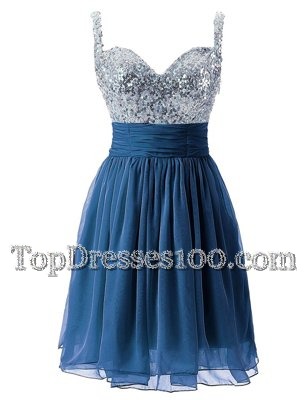 Custom Design Navy Blue Sleeveless Beading Knee Length Evening Party Dresses