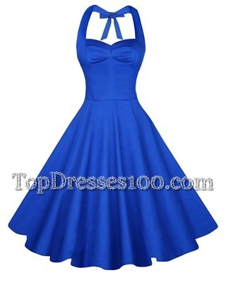 Wonderful Sleeveless Knee Length Ruching Backless Club Wear with Blue