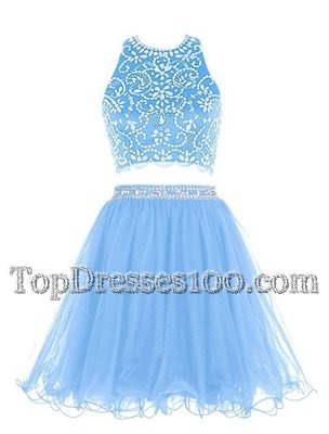 Scoop Mini Length Empire Sleeveless Blue Juniors Party Dress Backless
