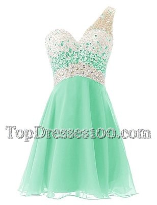 Apple Green Chiffon Criss Cross One Shoulder Sleeveless Knee Length Cocktail Dresses Beading