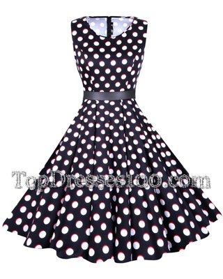 Traditional Scoop Sleeveless Zipper Knee Length Sashes|ribbons and Pattern Teens Party Dress