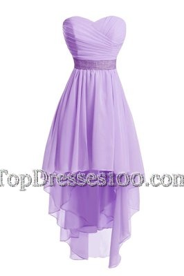 Sleeveless Organza High Low Lace Up Prom Homecoming Dress in Lavender for with Belt