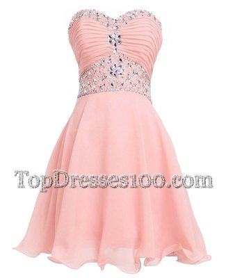 Pink Empire Sweetheart Sleeveless Organza Mini Length Lace Up Beading and Belt Cocktail Dress