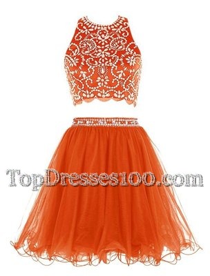 Orange Empire Scoop Sleeveless Chiffon Mini Length Backless Beading Cocktail Dresses