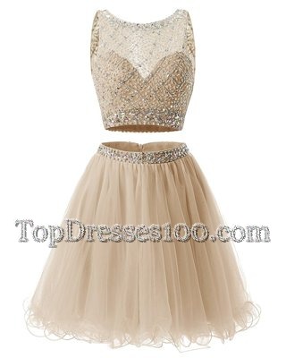 Sweetheart Sleeveless Club Wear Mini Length Beading and Belt Champagne Organza