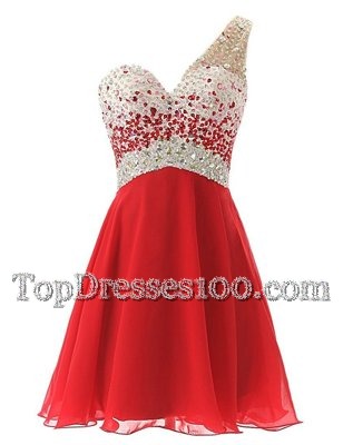 Customized One Shoulder Sleeveless Criss Cross Knee Length Beading Cocktail Dress