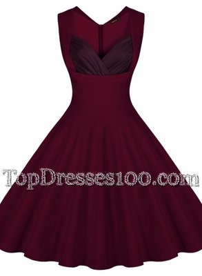 Pretty Burgundy Zipper Cocktail Dress Ruching Sleeveless Knee Length