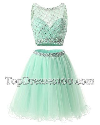 Custom Made Green A-line Organza Sweetheart Sleeveless Beading and Belt Mini Length Side Zipper Cocktail Dresses
