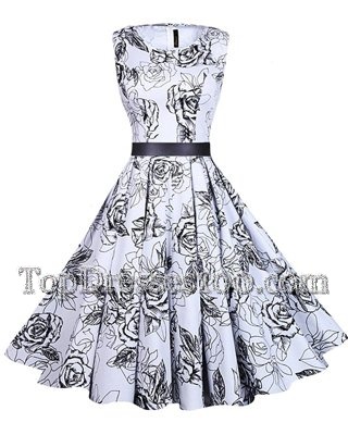 Romantic Scoop Sleeveless Sashes|ribbons and Pattern Zipper Cocktail Dresses