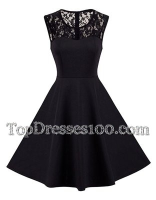 Luxury Sleeveless Knee Length Lace Zipper Cocktail Dresses with Black