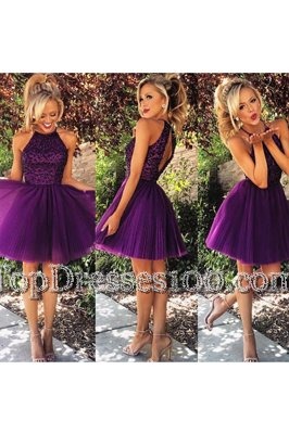 Beading and Ruching Club Wear Purple Backless Sleeveless Knee Length
