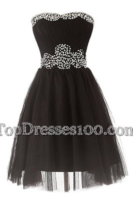 Superior Knee Length Zipper Custom Made Black and In for Prom with Beading
