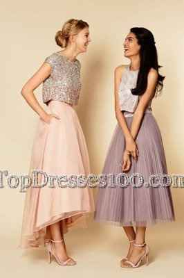 Scoop Organza Sleeveless Ankle Length Hoco Dress and Sequins