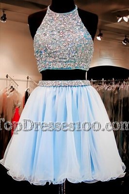 Halter Top Chiffon Sleeveless Mini Length Casual Dresses and Beading