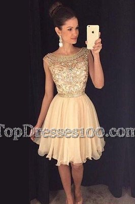 Champagne Tulle Zipper Cocktail Dresses Cap Sleeves Mini Length Beading