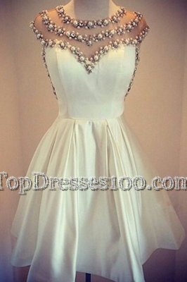 Scoop White Cap Sleeves Satin Zipper Cocktail Dresses for Prom and Party
