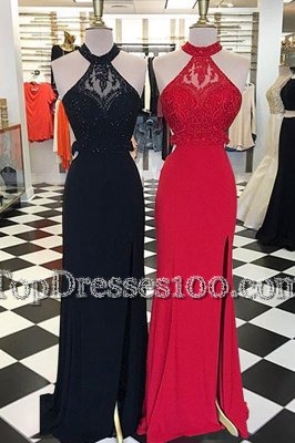 Black Scoop Neckline Beading and Lace Prom Evening Gown Sleeveless Backless
