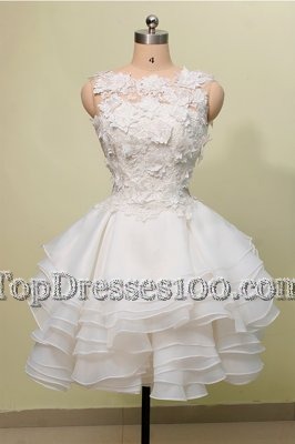 Lace Knee Length White Club Wear Scoop Sleeveless Zipper