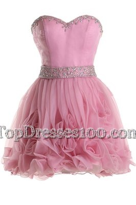 Low Price Beading Club Wear Pink Zipper Sleeveless Knee Length