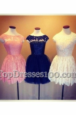 Scoop Cap Sleeves Lace Knee Length Backless Club Wear in Baby Pink for with Embroidery
