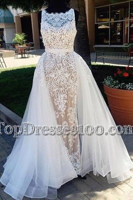 Scoop Sleeveless Brush Train Lace Zipper Evening Dress