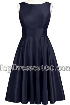 Amazing Scoop Navy Blue Taffeta Backless Party Dresses Sleeveless Knee Length Bowknot