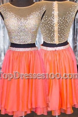 Orange Cap Sleeves Beading Mini Length Cocktail Dress