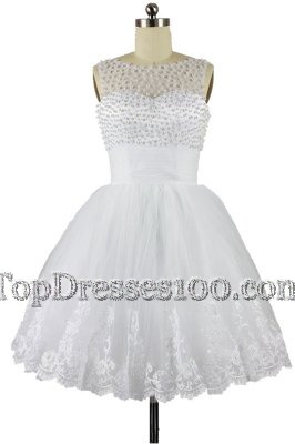 Eye-catching White Sleeveless Beading and Appliques Knee Length Cocktail Dresses