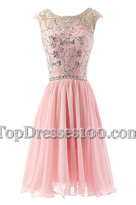 Tea Length Pink Party Dress for Girls Scoop Sleeveless Zipper