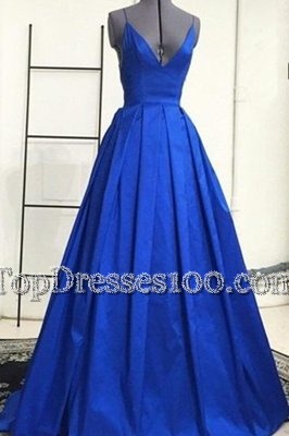 Criss Cross Prom Evening Gown Royal Blue and In for Prom with Ruching Sweep Train