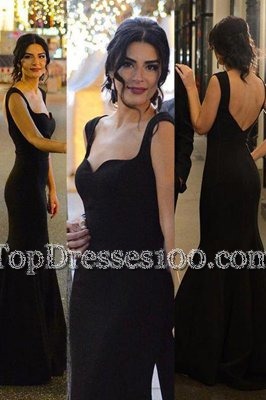 Graceful Mermaid Satin Sleeveless Dress for Prom Sweep Train and Ruching
