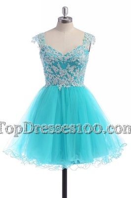 Exceptional V-neck Sleeveless Tulle Casual Dresses Appliques Backless