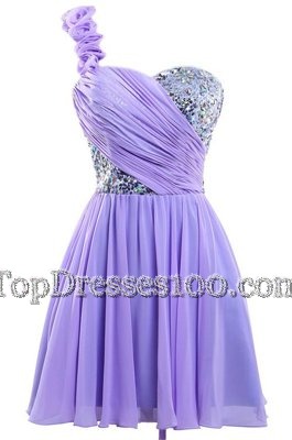 Simple One Shoulder Sequins Mini Length A-line Sleeveless Lavender Party Dress Lace Up