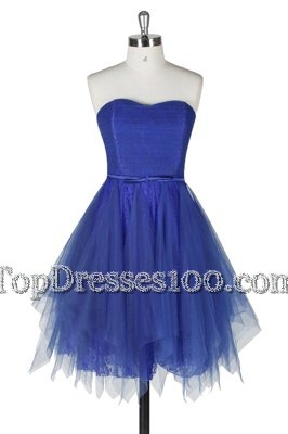 Royal Blue Zipper Strapless Belt Club Wear Tulle and Lace Sleeveless