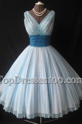 Glorious Ball Gowns Cocktail Dress White V-neck Chiffon Sleeveless Knee Length Zipper