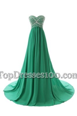 Sweet Green Column/Sheath Beading Prom Dress Zipper Chiffon Sleeveless With Train