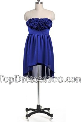 Hand Made Flower Custom Made Royal Blue Zipper Sleeveless Knee Length