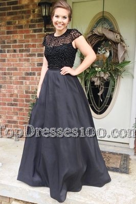 Fine Scoop Floor Length Backless Club Wear Black and In for Prom and Party with Beading
