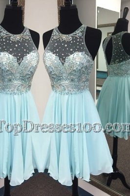 Super Scoop Light Blue Sleeveless Beading Knee Length Club Wear