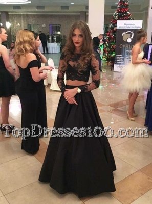 Stylish Black Dress for Prom Prom and For with Lace Scoop Long Sleeves Zipper