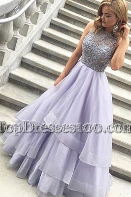 Lavender Zipper Scoop Beading High School Pageant Dress Organza Sleeveless