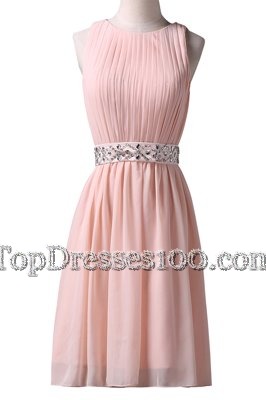 Elegant Chiffon Scoop Sleeveless Lace Up Beading Club Wear in Pink