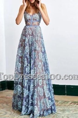 Fantastic Sleeveless Sweep Train Side Zipper Lace Evening Dress